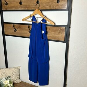Jessica Simpson Women’s blue halter stretch mini dress w/silver metal neck -Sz 6